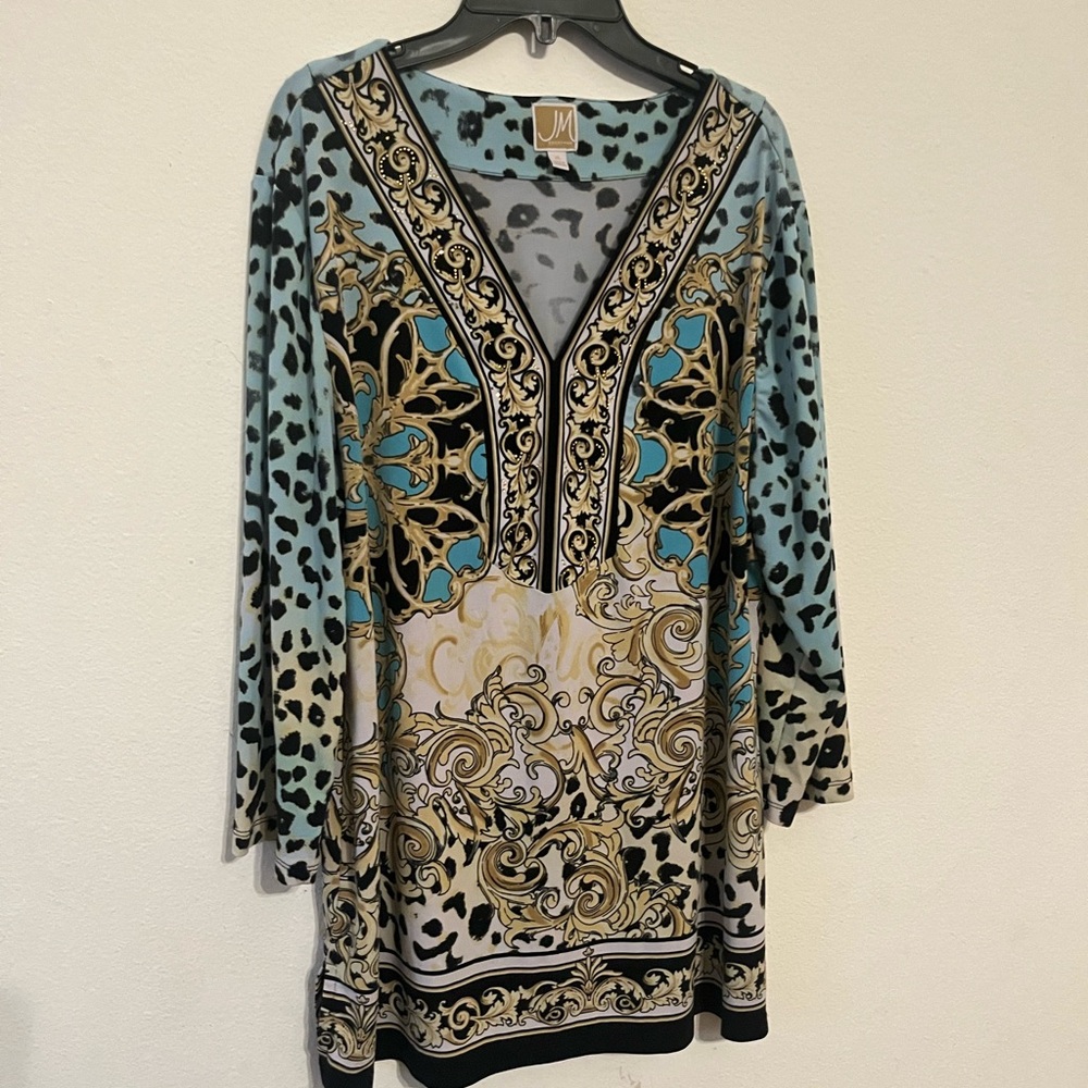 JM Collection Leopard Print Top - Light Blue and Black - Picture 4 of 4